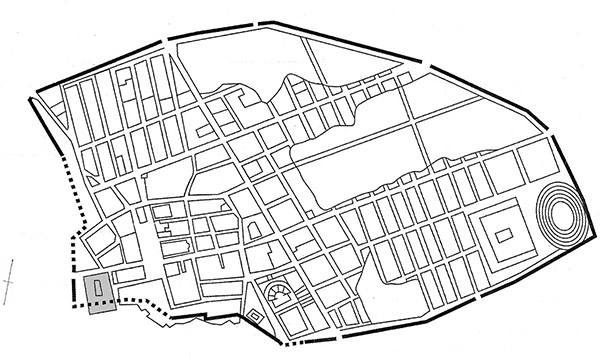 Schematic plan of Pompeii showing the location of the Sanctuary of Venus (area shaded in grey)