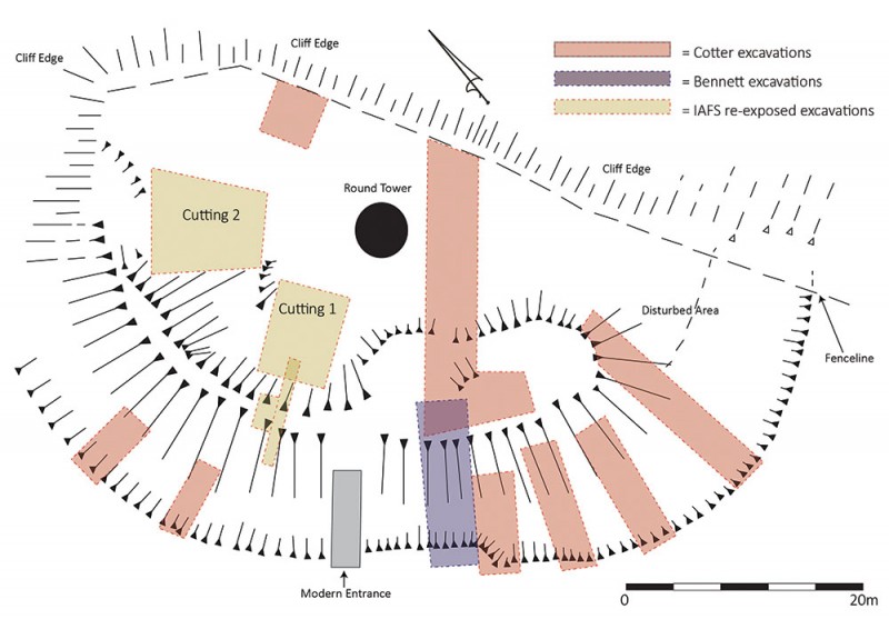 Plan of the site (after Claire Cotter’s original site plan) showing the 2018 excavation