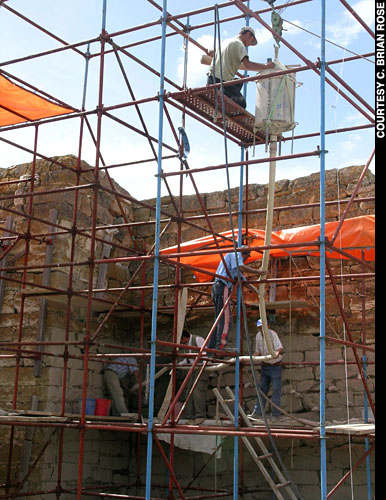 Workers grouting the ancient gateway at Gordion, Turkey, excavated in the 1950s (Courtesy C. Brian Rose)