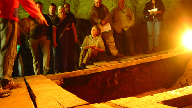 Archaeologists in the Denisova Cave in August 2005