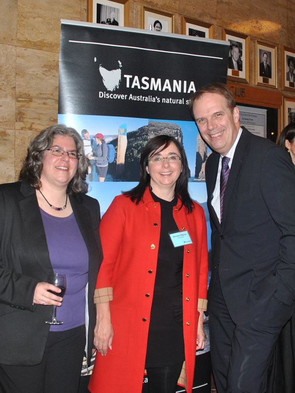 Archaeologist Eleanor Conlin Casella with Tasmania Minister of Tourism Michelle O’Byrne and the AIA’s Peter Herdrich
