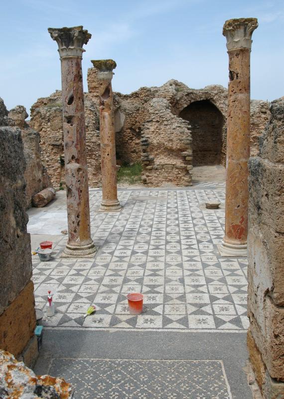 In situ mosaic maintained and presented in the open air, Thuburbo Majus, Tunisia (Getty Conservation Institute)