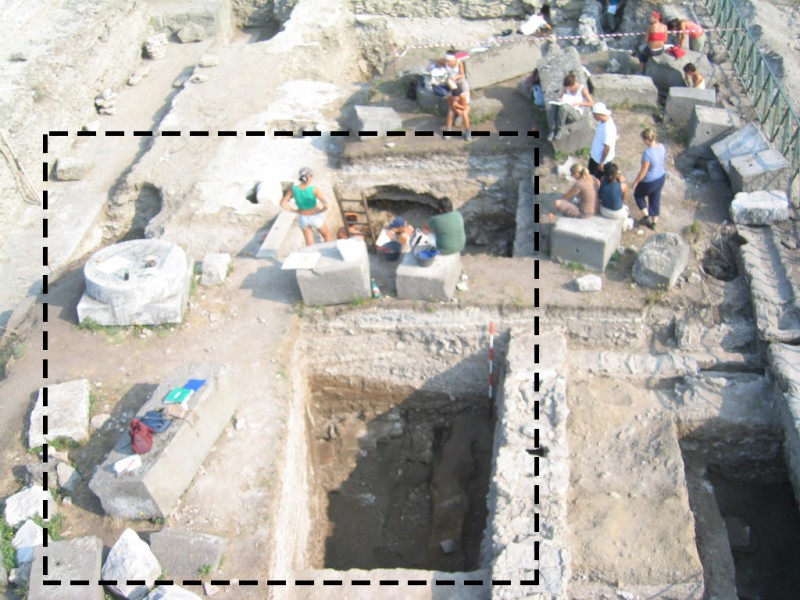 Figure 1: View of the E court of the Sanctuary of Venus (from S) showing the state of Trenches IIS and IIN during excavations in 2006 (photo: Marcello Mogetta, Pompeii Archaeological Park archive).