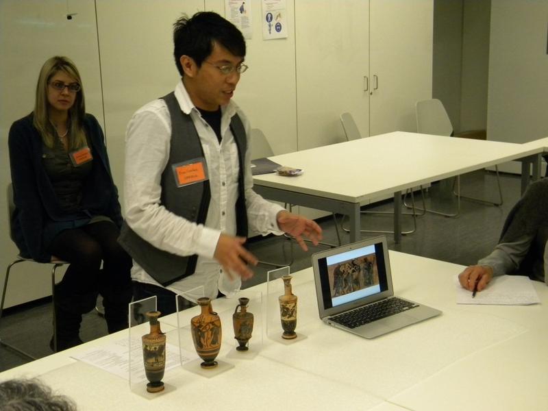 Gino Canlas displaying Greek vases at the Museum of Anthropology at the University of British Columbia