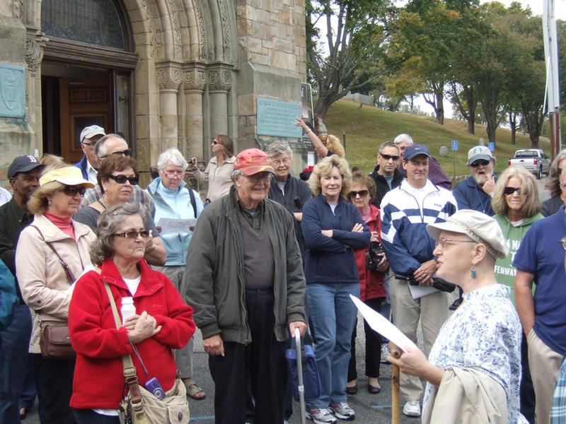 Karin Goldstein describes the below-ground history in downtown Plymouth on the Plymouth Antiquarian Society tour.