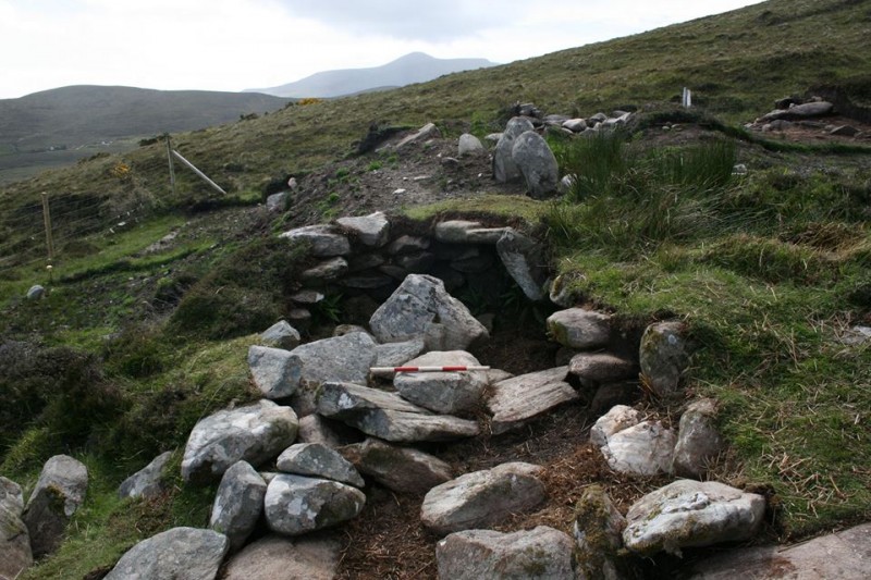 The central structure of the areas to be excavated by Achill Field School in 2016. The intact portion of the roof can be seen at the end of the rectangular building.