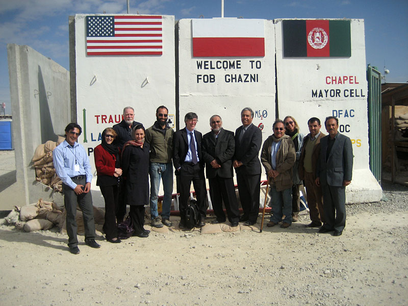 Representatives of the Ghazni-Hayward sister-city program with members of the US Embassy, Kabul, and Provincial Reconstruction Team at Ghazni. Ministers Pashtun and Sultan appear in the center and at right.