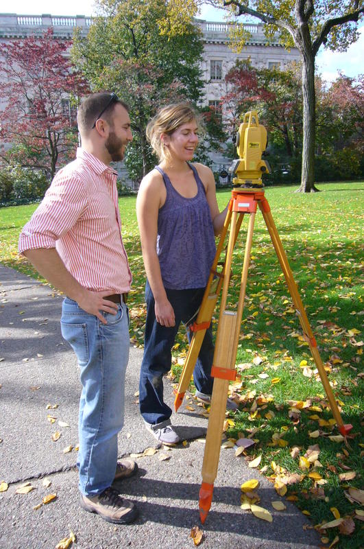 Alex Knodell and Morgan Albertson demonstrate using the Total Station.