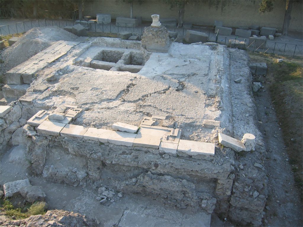 View of the cella of the Temple of Venus as exposed in 2005. Note the grid of concrete walls below the floor in Trench IVB.