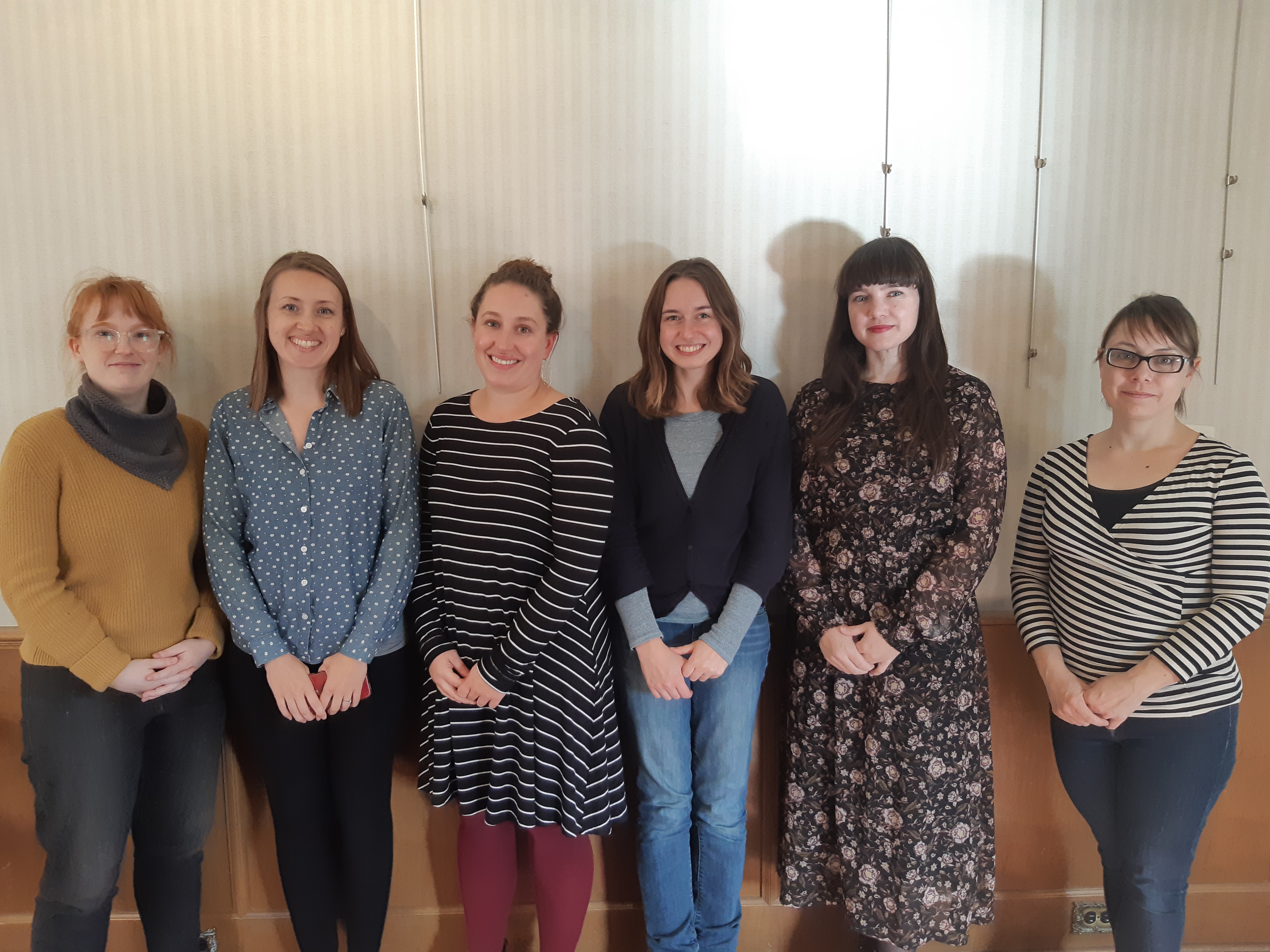 A big thank you to all of our volunteers! From left to right: Amy Fox (University of Toronto), Katie Mather (Timmins Martelle Heritage Consultants), Amy St. John (Western University), Kaitlyn Malleau (University of Toronto), Andrea Williams (MTCS), and Dana Millson (Laurier University). Photo Courtesy of Ontario Archaeological Society.