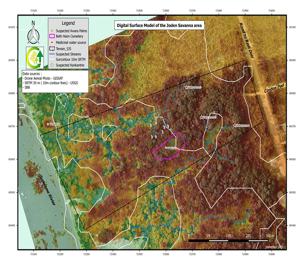 Figure 1: Digital Surface Model of Jodensavanne, made by Government of Suriname, Stichting Bosbeheer en Boztoezicht 2016. From <i>Remote Sensing at Jodensavanne: An Archaeological Research for Jodensavanne’s Settlement Pattern</i>, by F. Kartosemito, 2019.