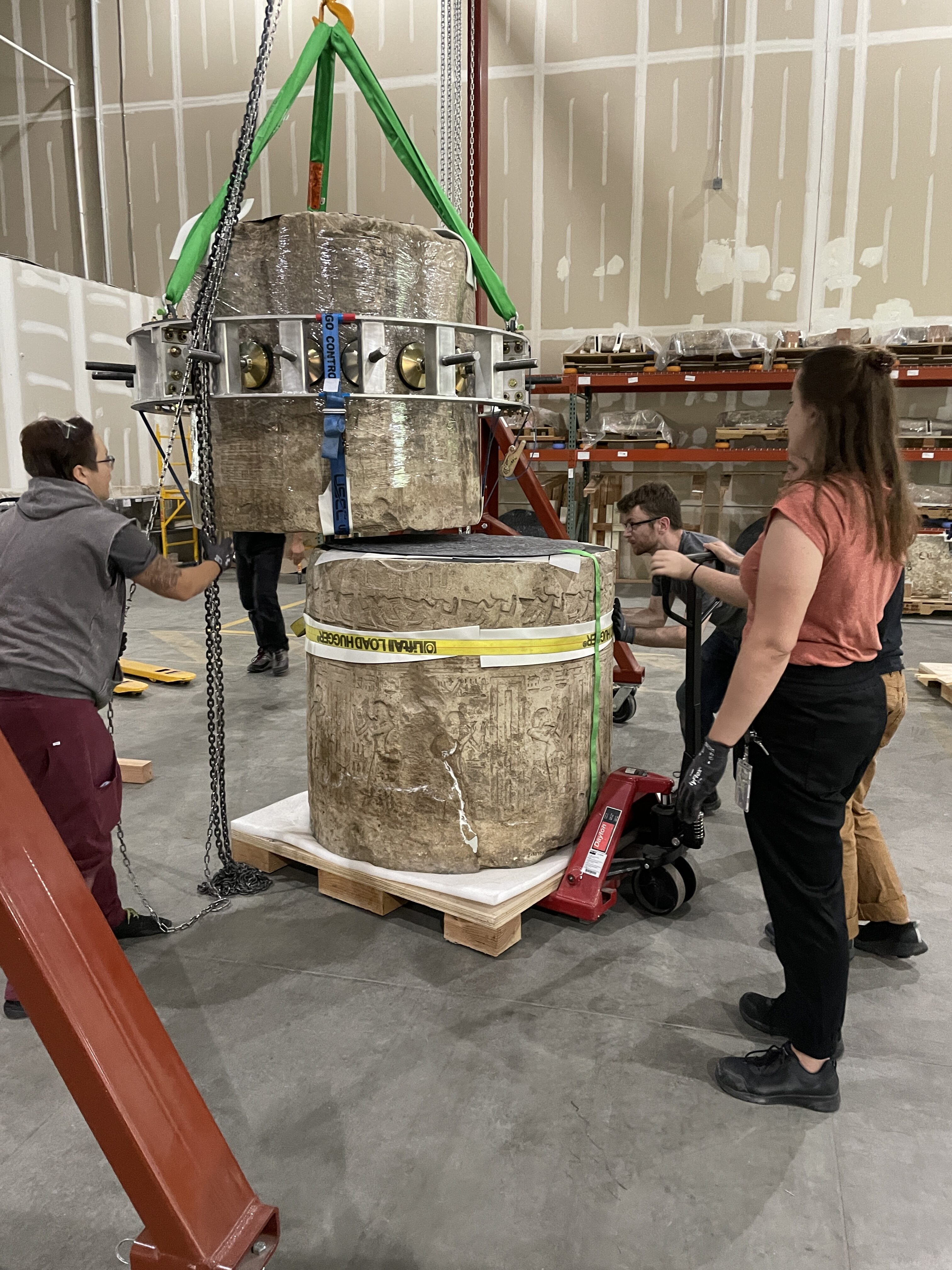 Conservation team rigging palace columns