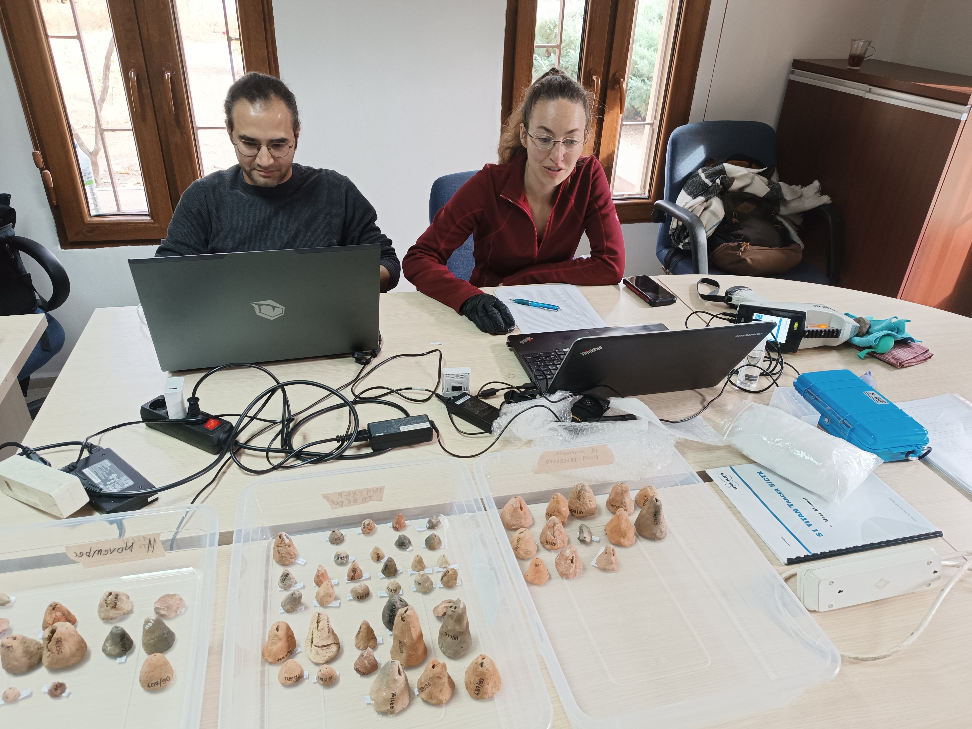 The p-XRF team at work. Photo by Michele R. Massa.