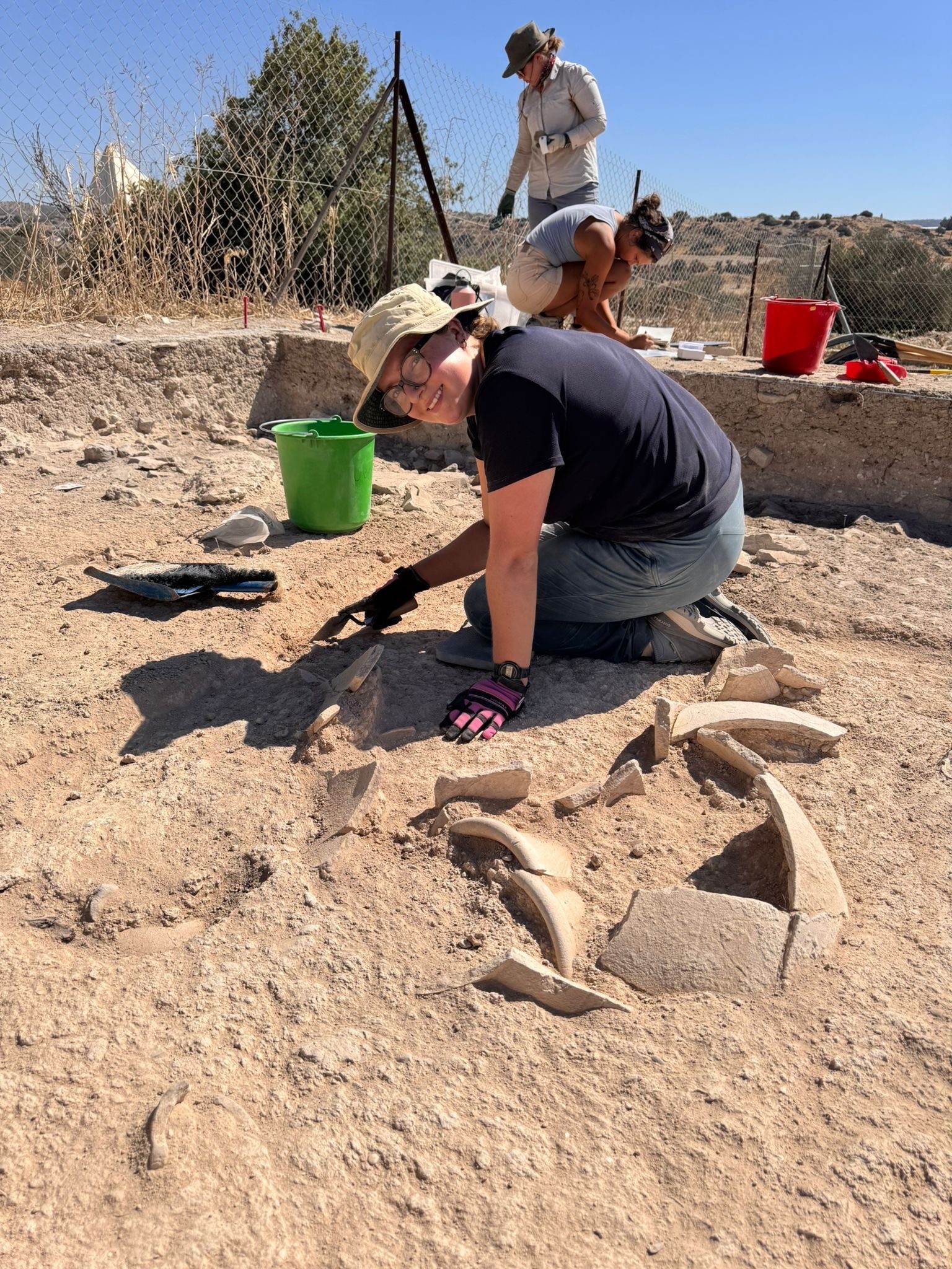 Kalavasos, Cyprus, Nicole Tombazzi articulating pithoi sherds.